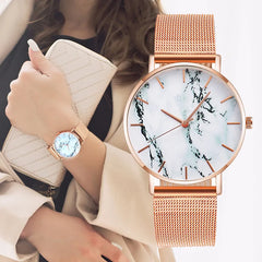 Elegant Alloy Marble Dial Watch